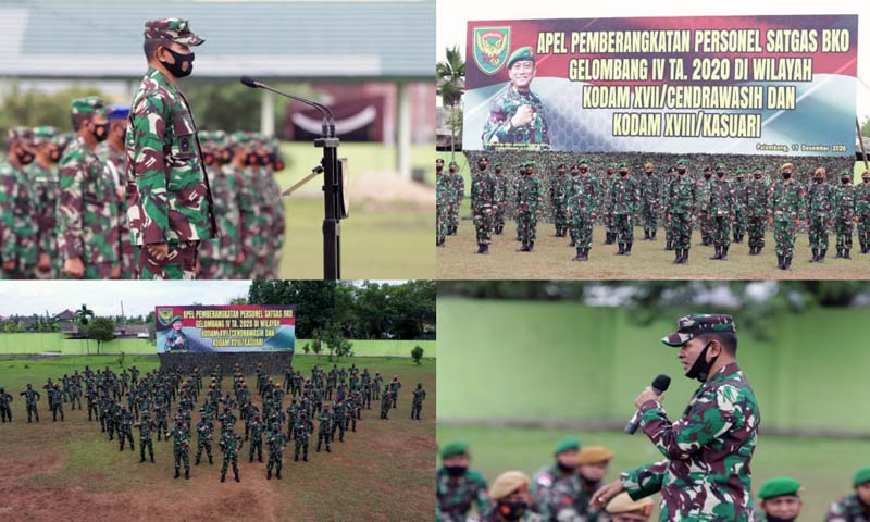 Apel Pemberangkatkan 126 Prajurit Personel Satgas BKO Kodam II/Sriwijaya Aparat Teritorial (Apter) di wilayah Indonesia Timur.[FOTO : JambiNET/DAMIISWJ]